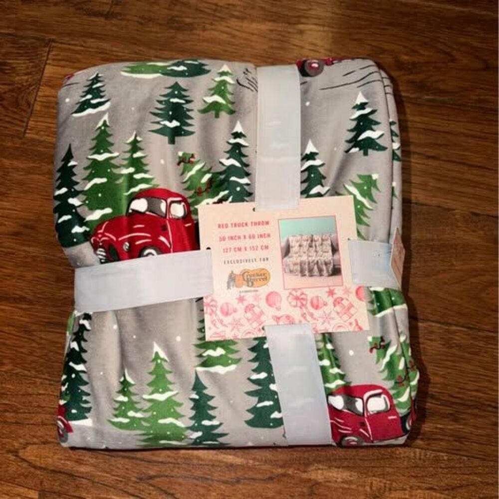 New! Cracker Barrel Red Truck Throw Winter Throw Blanket 50” x 60”-Giftable
